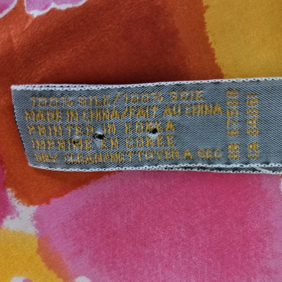 ELAINE GOLD Pink & Yellow Floral Silk Scarf | SZ 21" Sq - Picture 5 of 5